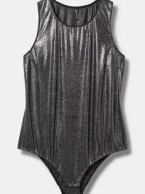 Torrid Black Sheer Metalic Sparkle Scoop Neck Bodysuit